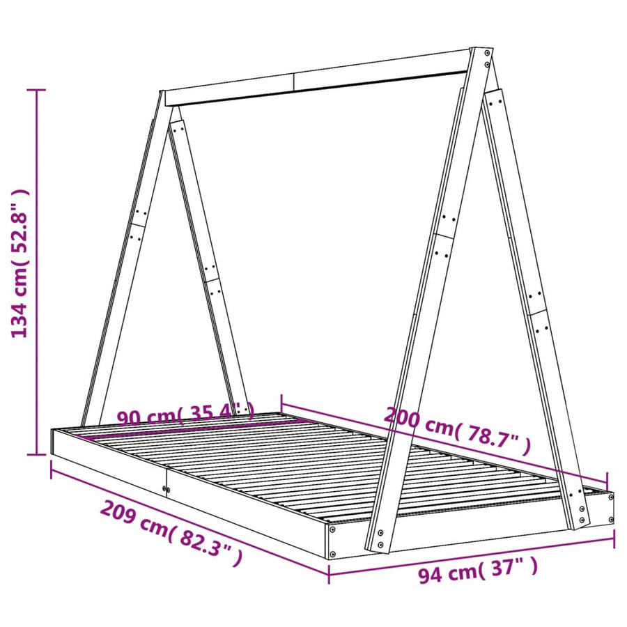 Kinderbedframe 90X200 Cm Massief Grenenhout Wit