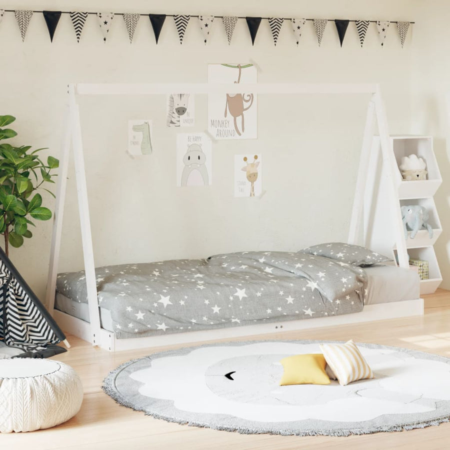 Kinderbedframe 90X200 Cm Massief Grenenhout Wit