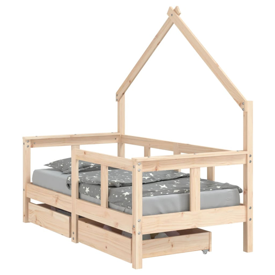 Kinderbedframe Met Lades Massief Grenenhout 70 x 140 cm Naturel