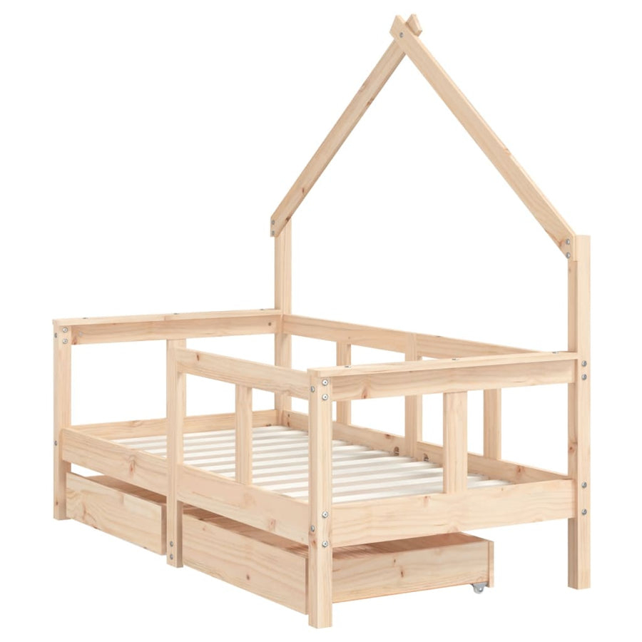 Kinderbedframe Met Lades Massief Grenenhout 70 x 140 cm Naturel