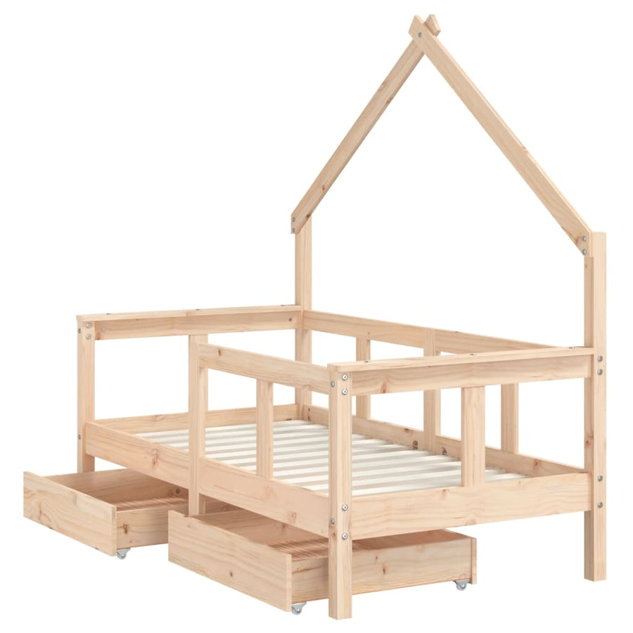 Kinderbedframe Met Lades Massief Grenenhout 70 x 140 cm Naturel
