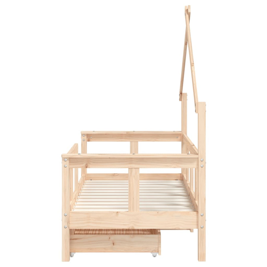 Kinderbedframe Met Lades Massief Grenenhout 70 x 140 cm Naturel