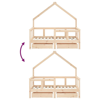 Kinderbedframe Met Lades Massief Grenenhout 70 x 140 cm Naturel