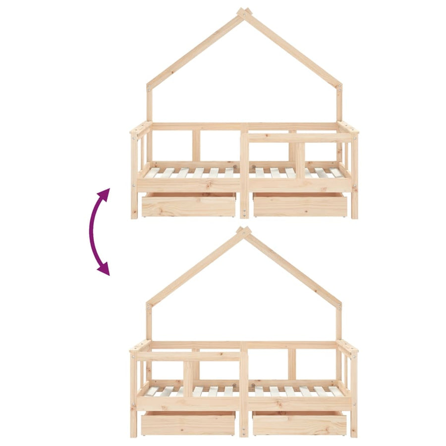 Kinderbedframe Met Lades Massief Grenenhout 70 x 140 cm Naturel