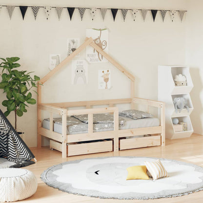 Kinderbedframe Met Lades Massief Grenenhout 70 x 140 cm Naturel