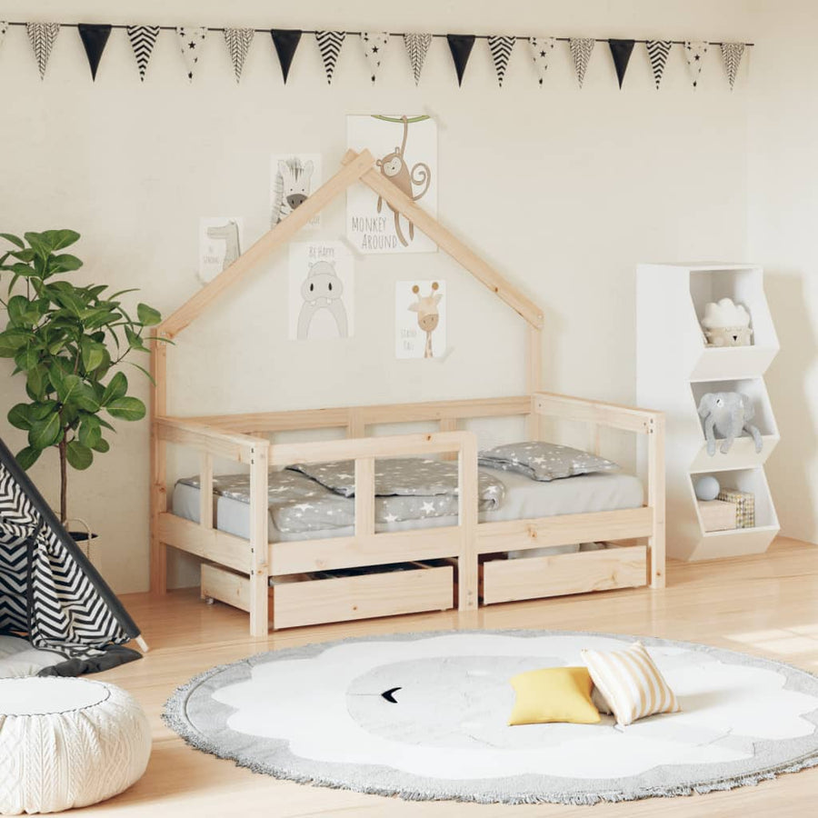 Kinderbedframe Met Lades Massief Grenenhout 70 x 140 cm Naturel