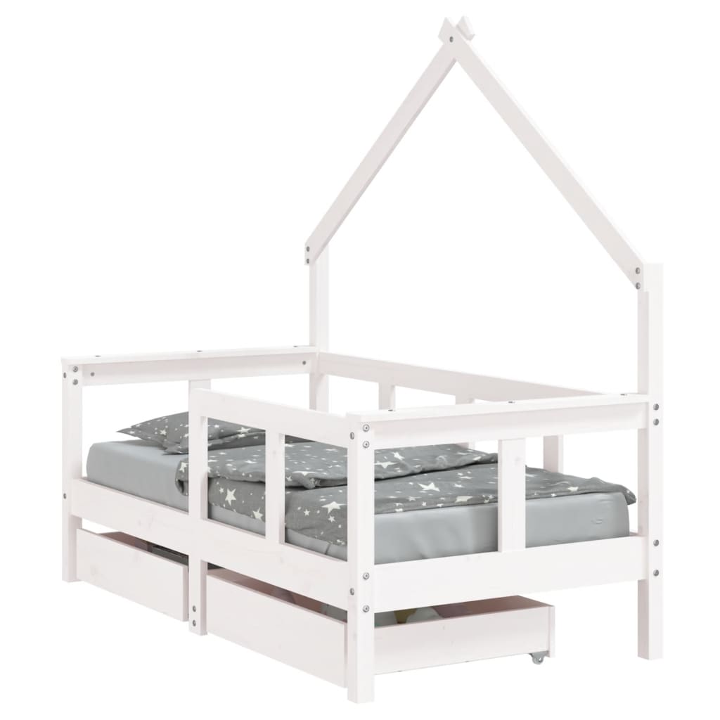 Kinderbedframe Met Lades 70X140 Cm Massief Grenenhout Wit