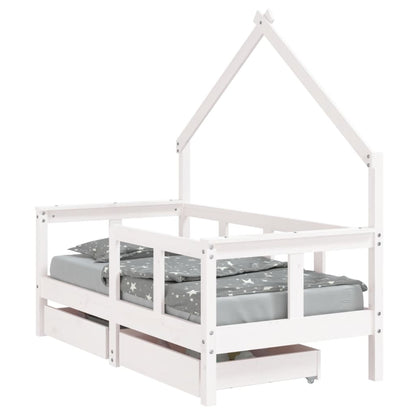 Kinderbedframe Met Lades 70X140 Cm Massief Grenenhout Wit