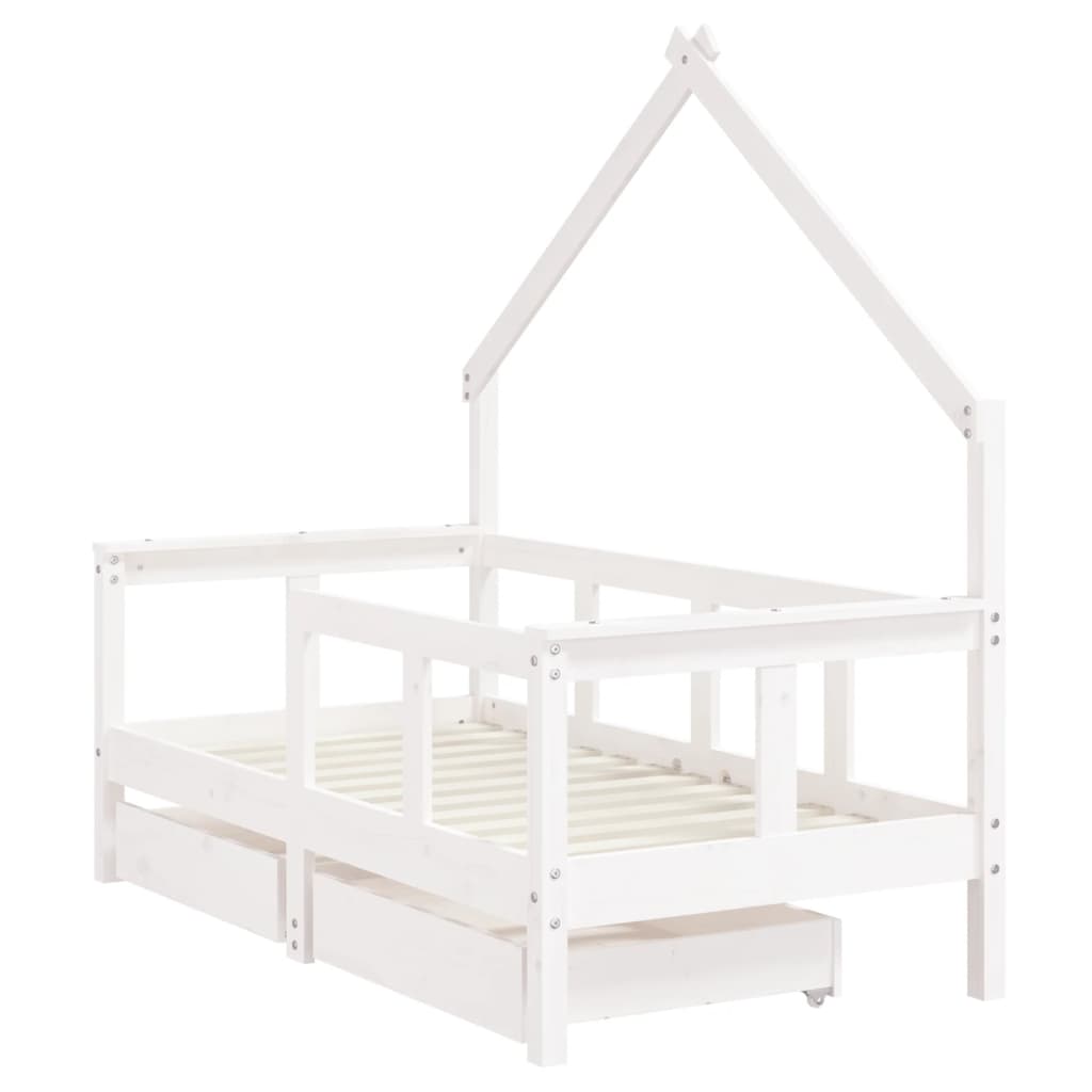 Kinderbedframe Met Lades 70X140 Cm Massief Grenenhout Wit