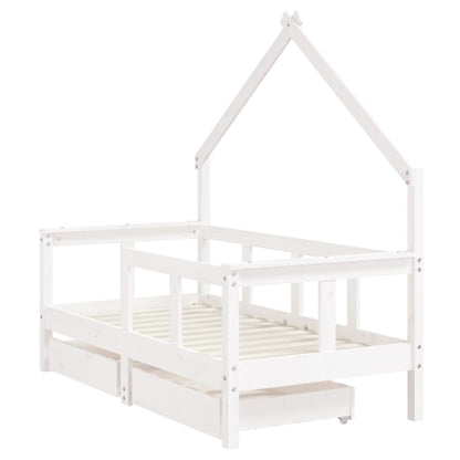 Kinderbedframe Met Lades 70X140 Cm Massief Grenenhout Wit