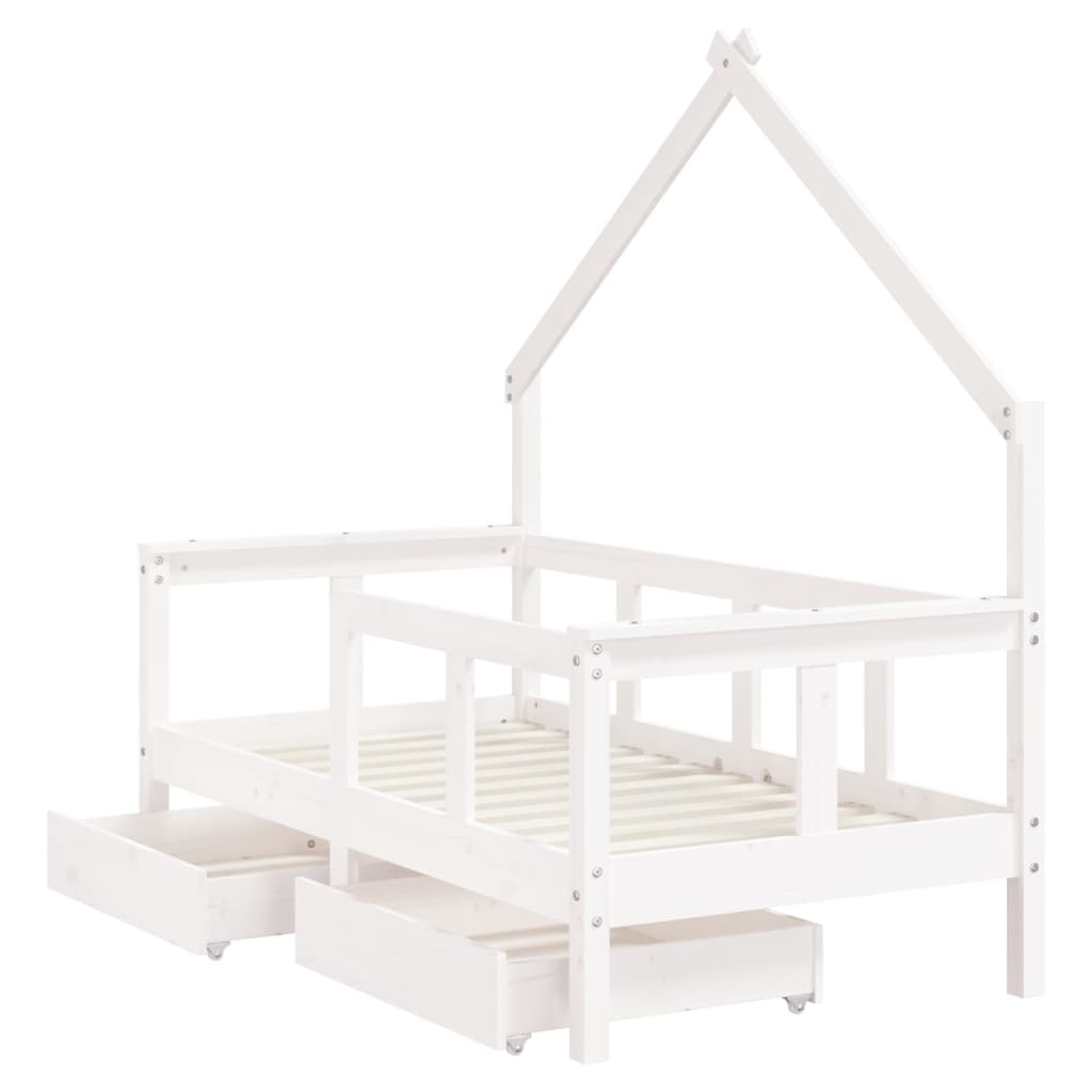 Kinderbedframe Met Lades 70X140 Cm Massief Grenenhout Wit