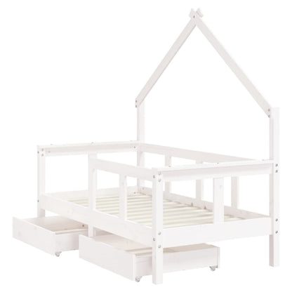 Kinderbedframe Met Lades 70X140 Cm Massief Grenenhout Wit