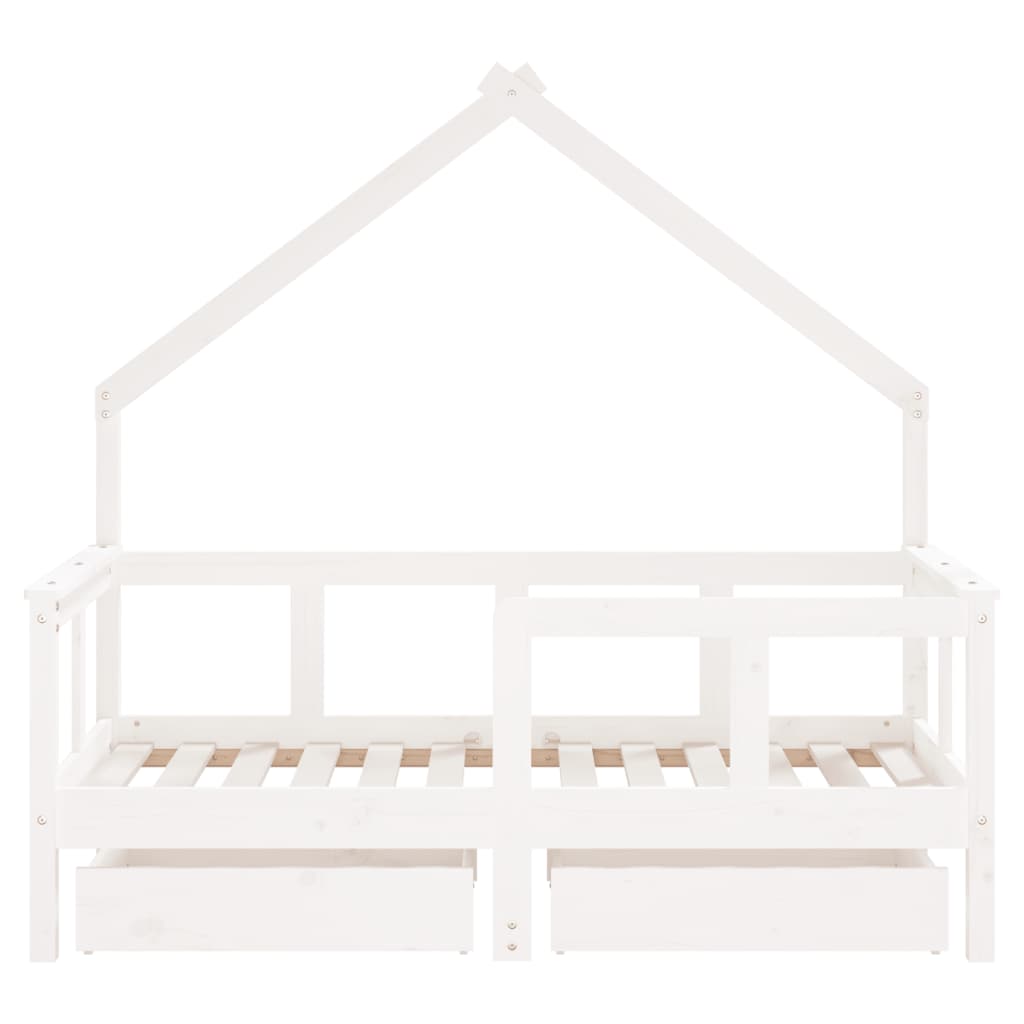 Kinderbedframe Met Lades 70X140 Cm Massief Grenenhout Wit