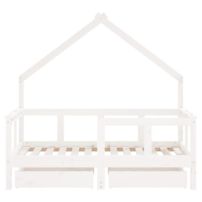 Kinderbedframe Met Lades 70X140 Cm Massief Grenenhout Wit