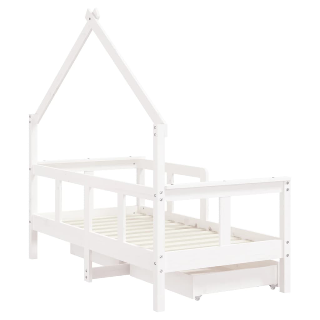 Kinderbedframe Met Lades 70X140 Cm Massief Grenenhout Wit