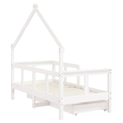 Kinderbedframe Met Lades 70X140 Cm Massief Grenenhout Wit