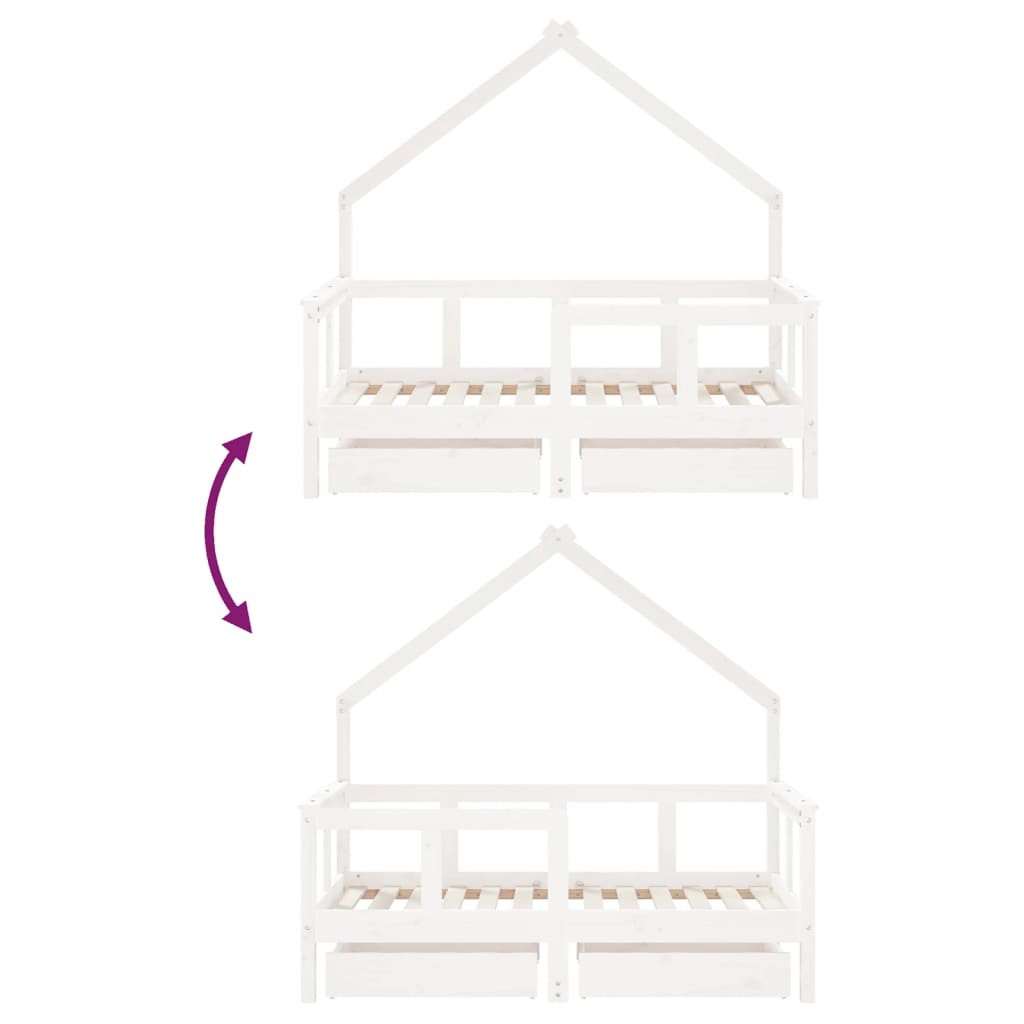 Kinderbedframe Met Lades 70X140 Cm Massief Grenenhout Wit