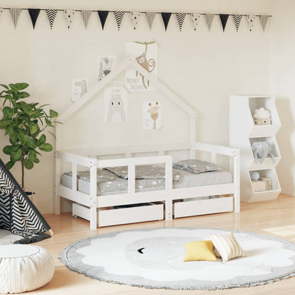 Kinderbedframe Met Lades 70X140 Cm Massief Grenenhout Wit