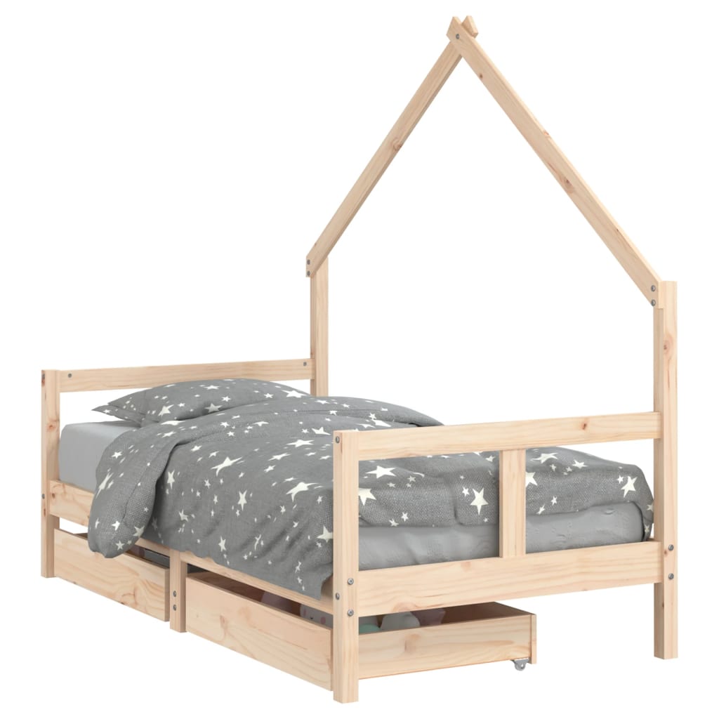 Kinderbedframe Met Lades 80X160 Cm Massief Grenenhout