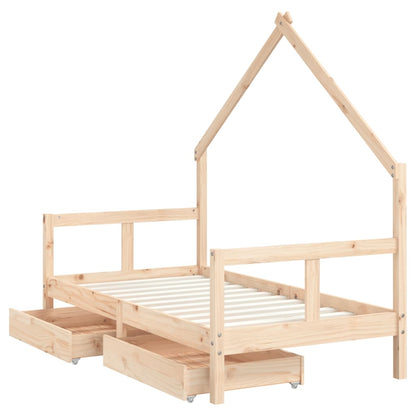 Kinderbedframe Met Lades 80X160 Cm Massief Grenenhout