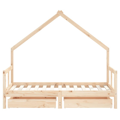 Kinderbedframe Met Lades 80X160 Cm Massief Grenenhout
