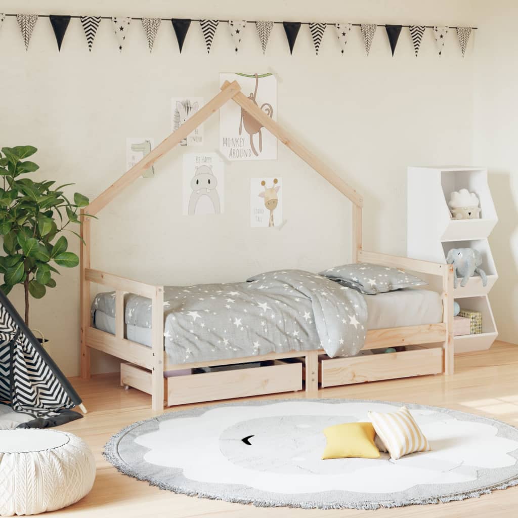 Kinderbedframe Met Lades 80X160 Cm Massief Grenenhout