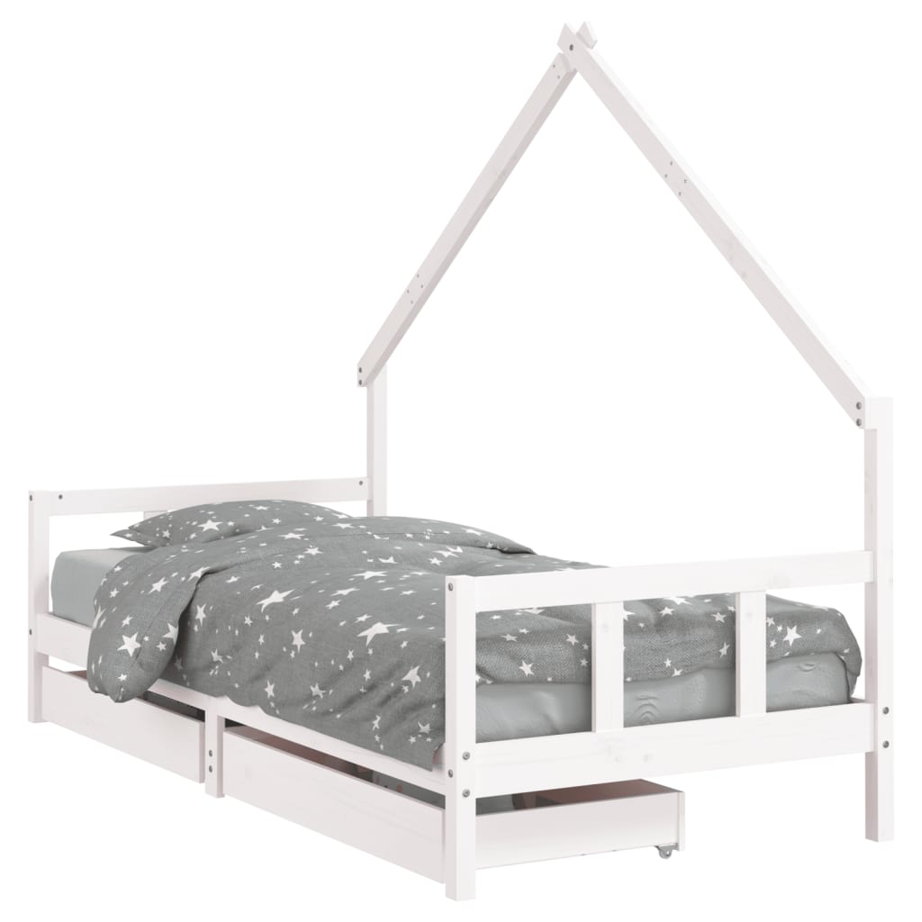 Kinderbedframe Met Lades Massief Grenenhout 90 x 190 cm Wit