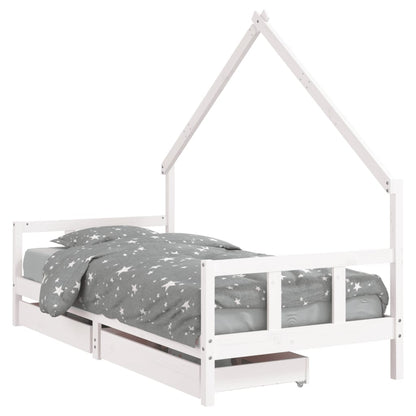 Kinderbedframe Met Lades Massief Grenenhout 90 x 190 cm Wit