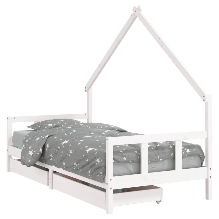 Kinderbedframe Met Lades Massief Grenenhout 90 x 190 cm Wit