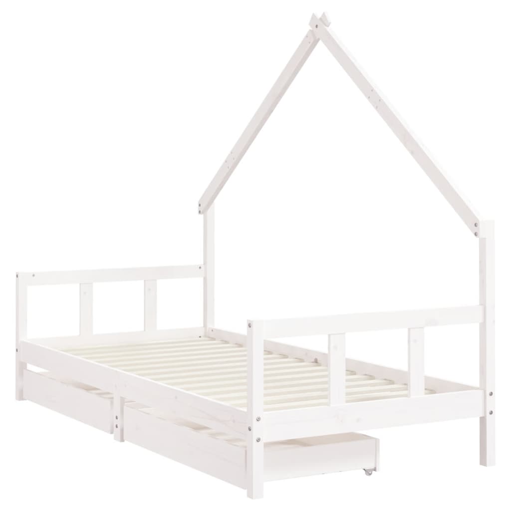 Kinderbedframe Met Lades Massief Grenenhout 90 x 190 cm Wit