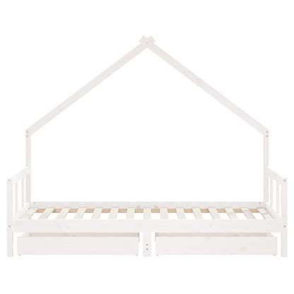 Kinderbedframe Met Lades Massief Grenenhout 90 x 190 cm Wit