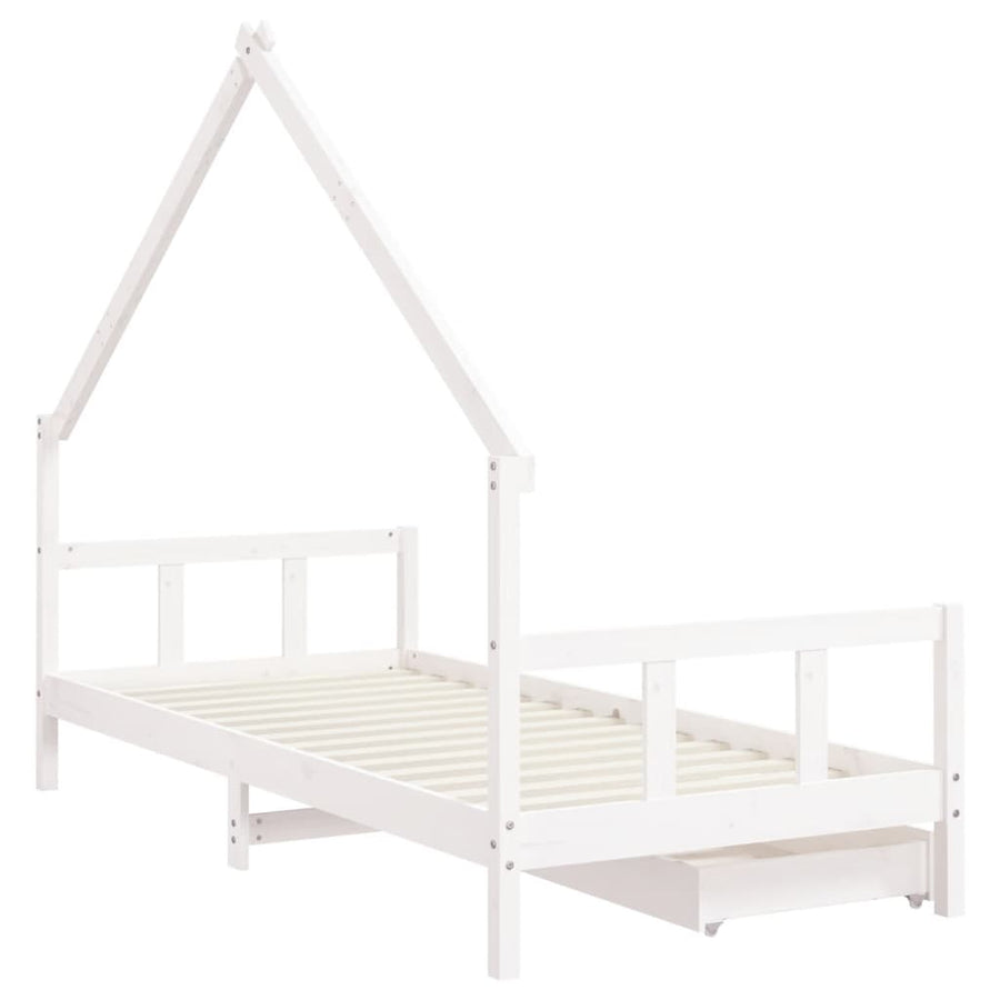 Kinderbedframe Met Lades Massief Grenenhout 90 x 190 cm Wit