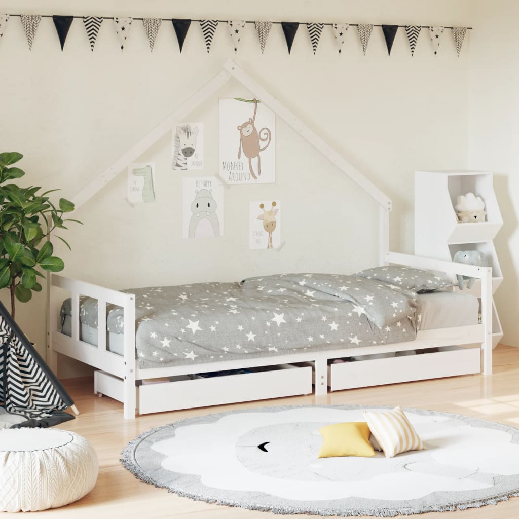 Kinderbedframe Met Lades Massief Grenenhout 90 x 190 cm Wit