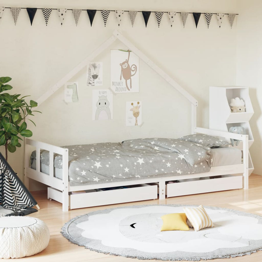 Kinderbedframe Met Lades Massief Grenenhout 90 x 190 cm Wit