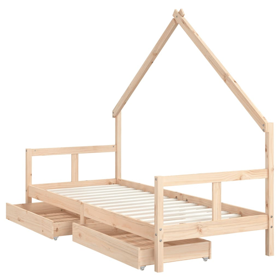 Kinderbedframe Met Lades 80X200 Cm Massief Grenenhout
