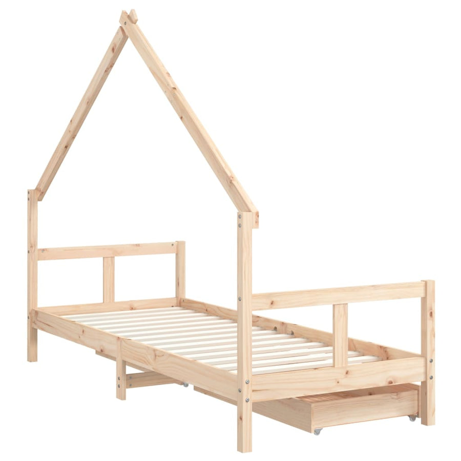 Kinderbedframe Met Lades 80X200 Cm Massief Grenenhout