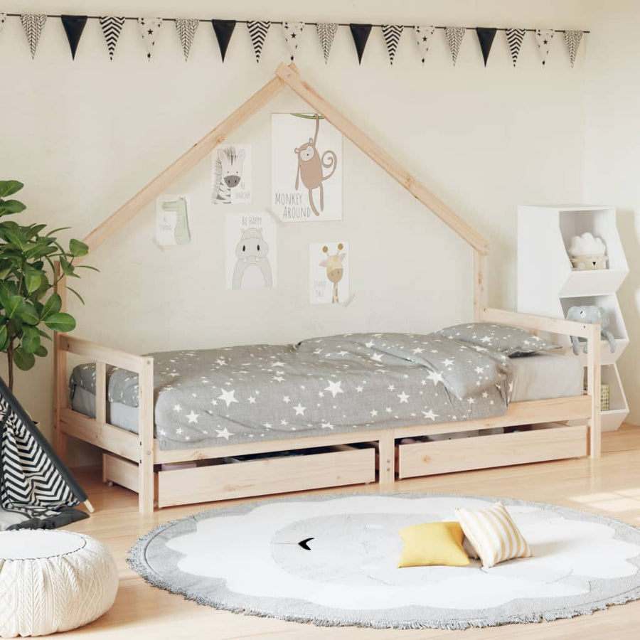 Kinderbedframe Met Lades 80X200 Cm Massief Grenenhout