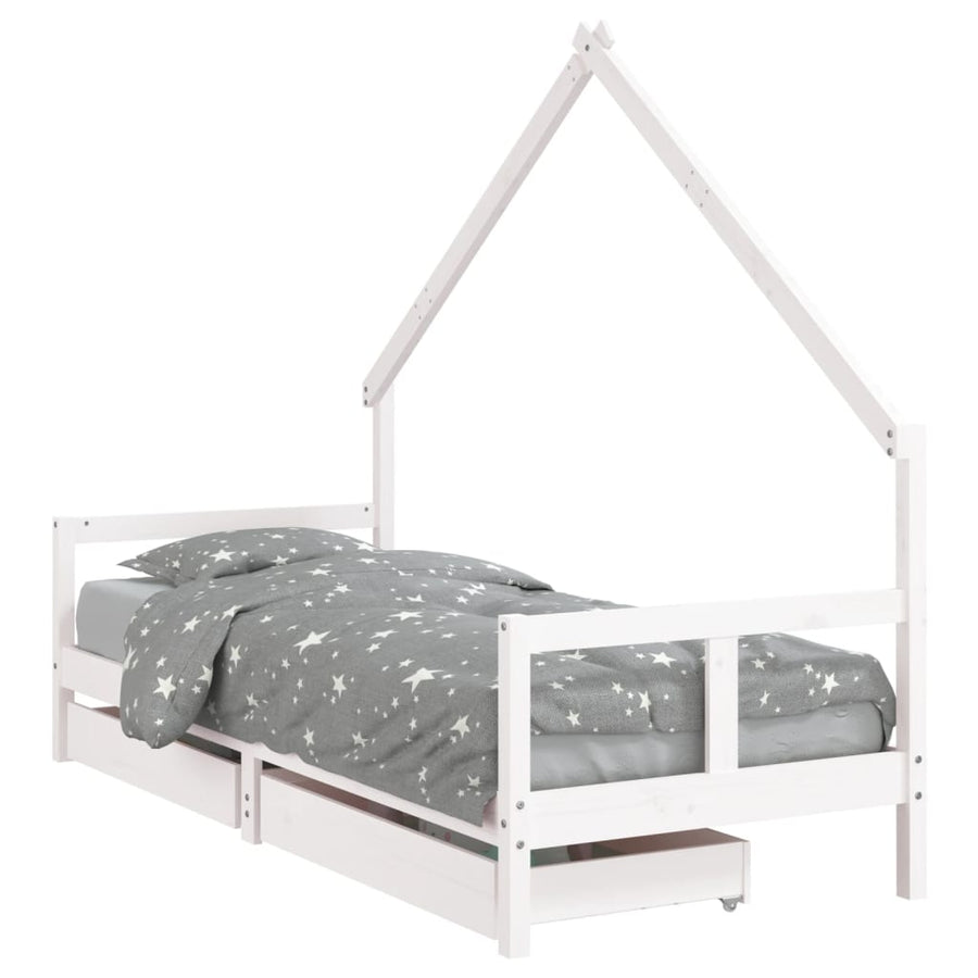 Kinderbedframe Met Lades 80X200 Cm Massief Grenenhout Wit