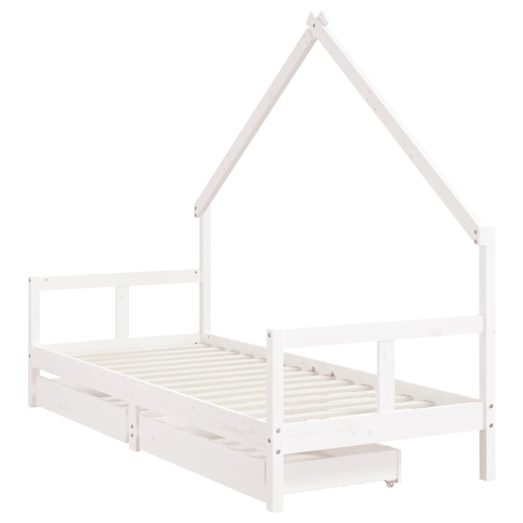 Kinderbedframe Met Lades 80X200 Cm Massief Grenenhout Wit