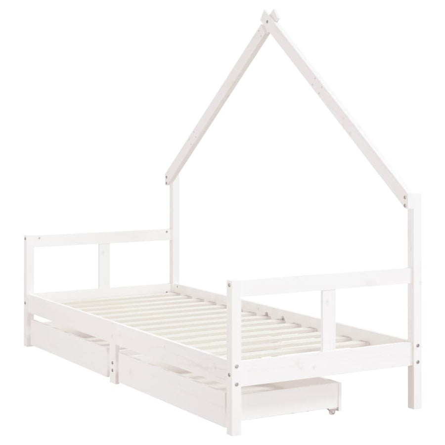Kinderbedframe Met Lades 80X200 Cm Massief Grenenhout Wit