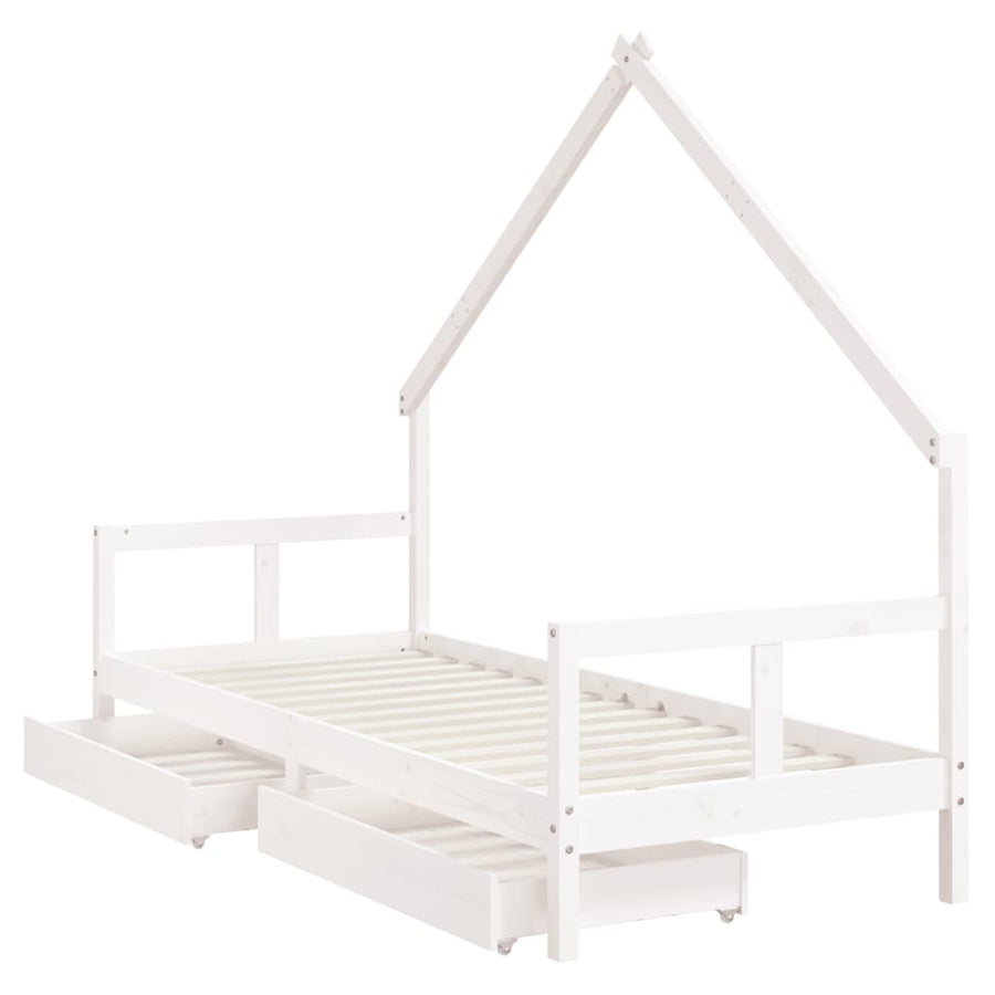 Kinderbedframe Met Lades 80X200 Cm Massief Grenenhout Wit