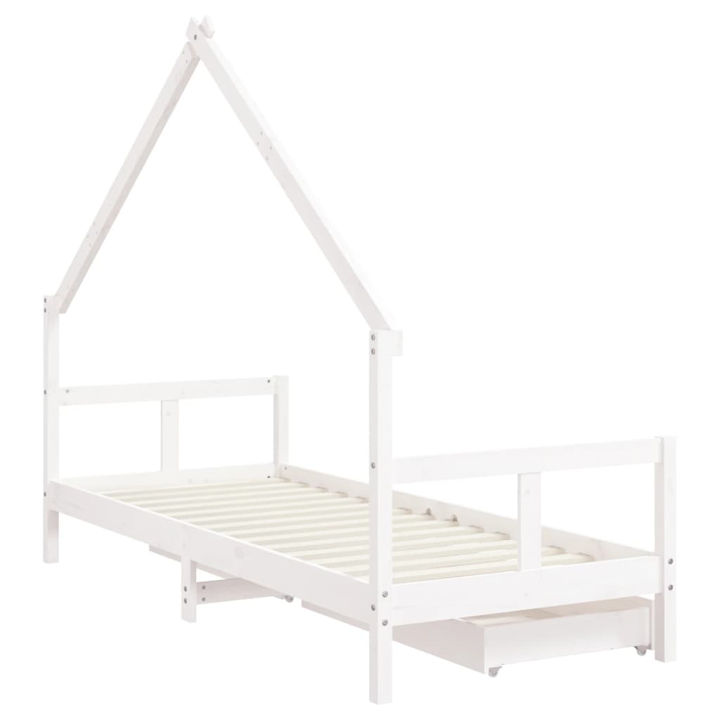 Kinderbedframe Met Lades 80X200 Cm Massief Grenenhout Wit