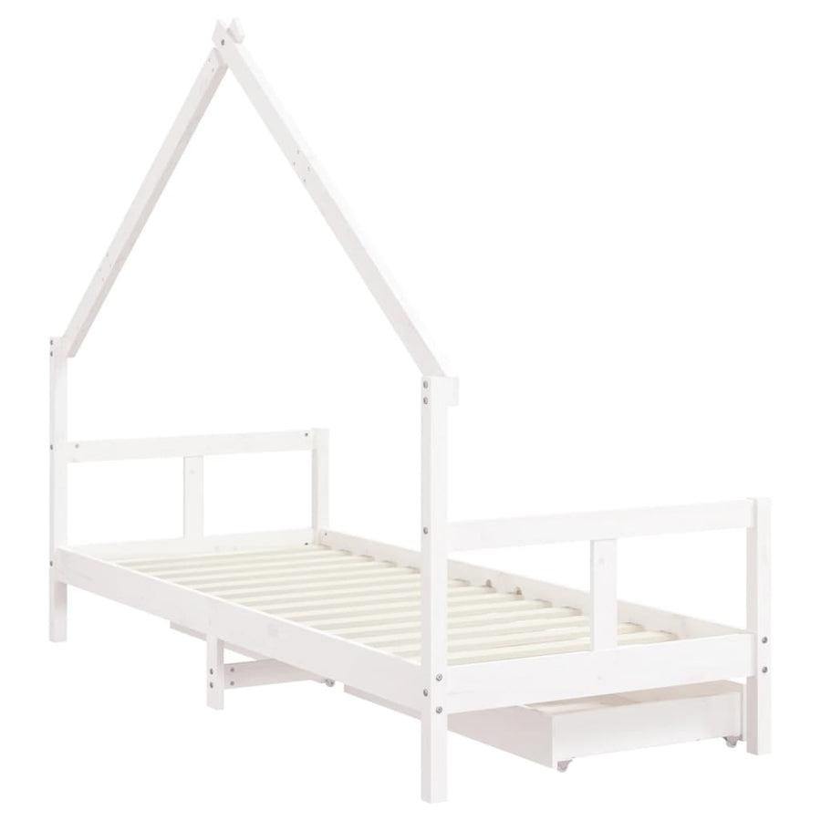 Kinderbedframe Met Lades 80X200 Cm Massief Grenenhout Wit