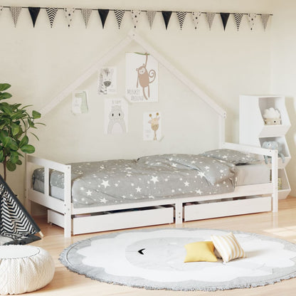 Kinderbedframe Met Lades 80X200 Cm Massief Grenenhout Wit
