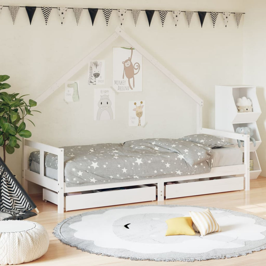 Kinderbedframe Met Lades 80X200 Cm Massief Grenenhout Wit