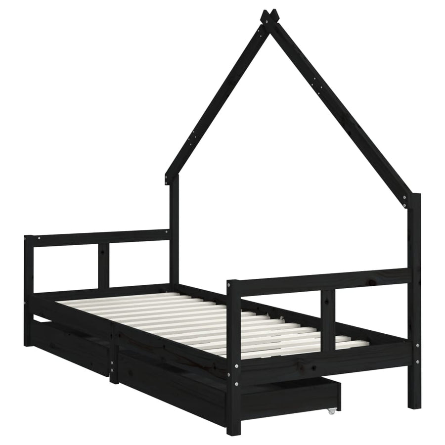 Kinderbedframe 80X200 Cm Massief Grenenhout Zwart