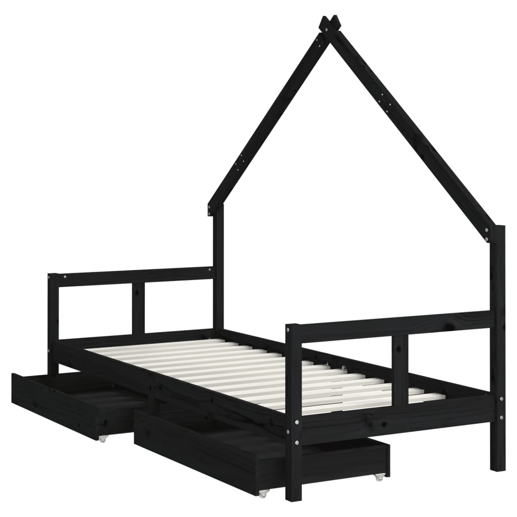 Kinderbedframe 80X200 Cm Massief Grenenhout Zwart