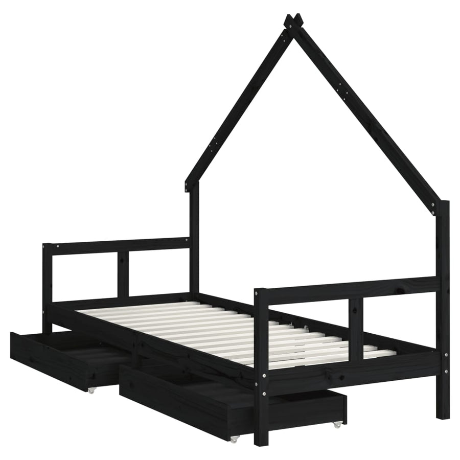 Kinderbedframe 80X200 Cm Massief Grenenhout Zwart