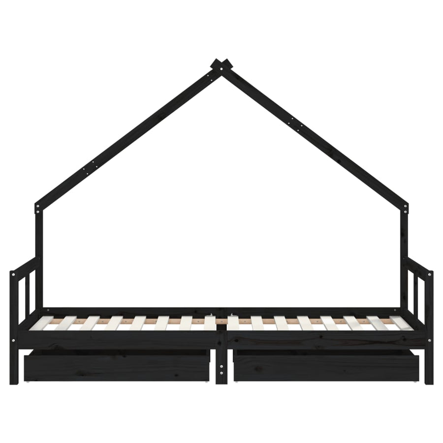 Kinderbedframe 80X200 Cm Massief Grenenhout Zwart