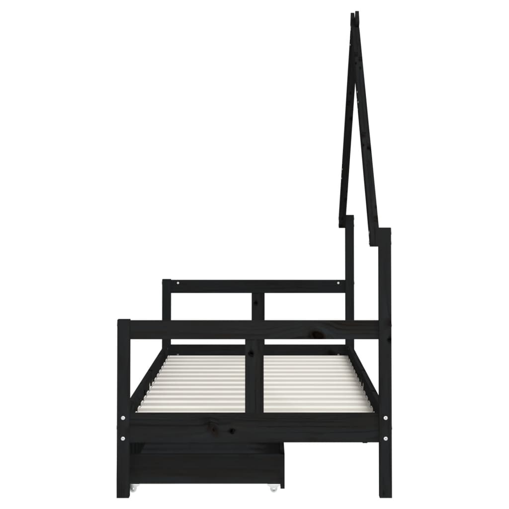 Kinderbedframe 80X200 Cm Massief Grenenhout Zwart